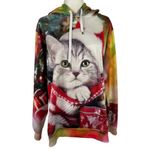 Nain Santa Kitties Ugly Christmas Graphic Sweater Hoodie Size Large/XL Photo 1