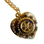 Vintage Rotary International Heart Pendant Necklace Gold Tone Blue Enamel Photo 5
