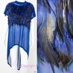 Ashley Stewart NEW Sexy Flirty navy blue feather front short sleeve night gown lingerie lounge Photo 2