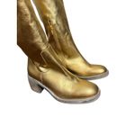 Free People Metallic Gold Shiny Essential Tall Slouch Block Heel Boots Size 7.5 Photo 3