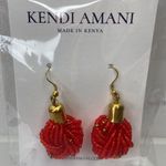 Kendi Amani Women’s Brass Red Bush Berry Beaded Hook Earrings Made In Kenya NEW Photo 4