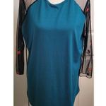 LuLaRoe Sz L Embroidered Floral Lace Sleeve Teal Photo 3