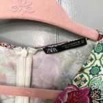 ZARA Green Printed Patchwork Satin Short Sleeve Faux Wrap Mini Summer Dress XS Photo 1