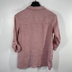 Tahari  Essentials Pink 100% Linen Button Front Roll-Tab Blouse Top Womens‎ Large Photo 2