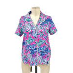 Lilly Pulitzer  PJ‎ Woven Short Sleeve Top Plumeria Pink Untamed Hearts Print XXS Photo 2