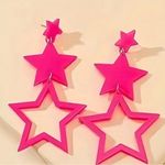 Rose Red Dangle Earrings Trendy Triple Star Design Photo 0