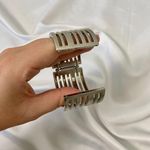 Chunky Wide Silver Toned Metal Hinged Cuff Bracelet Photo 3