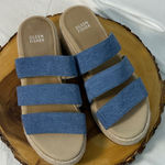 Eileen Fisher Mayla Womens Denim Wedge Sandals Sz 8 Triple-Band Cushioned Comfy Photo 0