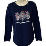 Holiday Time Navy Cardinal Tree Long Sleeve Tee Medium Winter Scene Top Photo 0