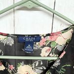 CHAPS Top Women's Size M Short Sleeve Shell Black Floral Print Sheer V Neck Photo 1