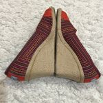 Toms Canvas & Jute Platform Espadrille Striped Peep Toe Wedges Red Tan 10 Photo 5