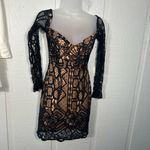 Bardot  Zendaya Mini Lace Long Sleeve Low V Neck Dress In Black Size 2 NWT Photo 2