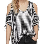 ALL SAINTS Harper Striped Cold-Shoulder Tee Navy / White Size Small Photo 0