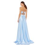 Mac Duggal  Powder Blue Satin High Slit Gown Size 8 Evening Dress Photo 1