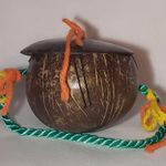 Coconut souvenir purse with painted face pearly bead nose & yarn handle Green Photo 3