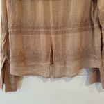 Chelsea Flower Crochet Women’s Silk Like Long Sleeve Button Blouse Boho Pink Tan Size M Photo 4