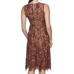Calvin Klein  2 Lace Brown Dress Floral A-Line Sheath Fringe Formal Wedding Party Photo 1