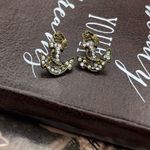 Antique Brass Anchor Rhinestone Stud Earrings Sailor Tan Photo 3
