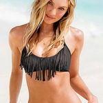 Victoria's Secret ✨ Black Fringe Halter Bikini Top✨ Photo 0