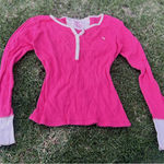 Abercrombie & Fitch Y2K Pink Long Sleeve Ribbed Henley Top M Bella Swan Coquette Photo 0