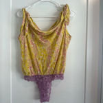 Free People  Intimately Bare it All Yellow Floral Bodysuit XS Sleeveless Boho Photo 2
