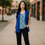 Basic Editions Blue and floral faux dual layer sleevelss t Photo 7