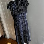 Navy Blue and Gold Polka Dot Midi Dress Classic Career Party Size 12 Photo 1
