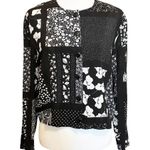 Vintage Floral Print Button Down LongSleeve Shirt Jacket Black Size Small Petite Photo 6