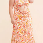 NWT AFRM Anthropologie Lizette Coral Floral Cutout Slinky Maxi Dress 2X Boho Orange Photo 0
