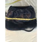 Vintage Castellari Navy Blue Leather & Fur Shoulder Bag, Y2K Dark Blue Italian Photo 9