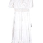 Lulus Folklore White Swiss Dot Lace Short Sleeve Tiered Midi Dress NWT Photo 3