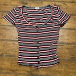 Garage  Ribbed Striped Red‎ Black White Short Sleeve Shirt Y2K Vibes Photo 0