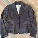 Larry Levine  Signature Striped Brown White Sz 14 Fitted Blazer Photo 2