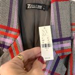 7th Avenue Blazer Jacket Gray Purple Red‎ Plaid Notch Lapel Belted Size 4 Red Photo 4
