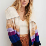 Aerie  striped zipper front colorful knit sweater size L Photo 0