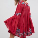 Free People Te Amo Berry Red Embroidered V-neck Mini Boho Festival Dress Sz S/P Photo 3