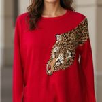 BeachLunchLounge NWT Bold Red Leopard Tawny Sweater Long Sleeve Pullover Photo 3