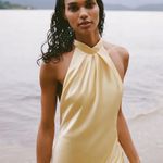 ZARA  butter Yellow Backless Halter maxi Dress holiday evening wedding Photo 18