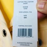 Tory Burch NEW Cotton Twill Safari Shirt in Iced Lemon size 00 Photo 4