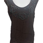 Splash Wearable Art Women's XL Brown Beaded V Neck Sleeveless Rayon Top Y2K Photo 0