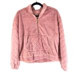 No Boundaries  Womens Juniors Faux Fur Pullover 1/2 Zip Pockets Pink L Photo 0