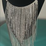 Stunning Statement Rhinestone Silver Tone Chain Fringe Bib Necklace Photo 2