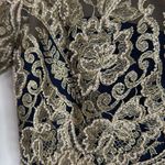 Marchesa Notte Navy/Gold Lace Embroidered Beaded Satin Sheath Evening Dress sz 8 Blue Photo 7