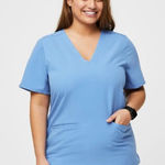 FIGS Womens  Casma Three Pocket Scrub Top Ceil Blue Photo 0