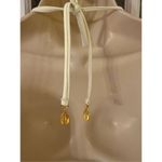 Plunge halter neck thong one piece swimsuit with metal shell medallion cream ivo Photo 3