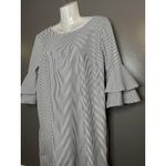 potter's pot  Dress Womens Medium White Striped Ruffle Bell Sleeve Shift Mini Photo 4