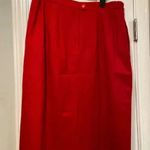 Red 100% Wool Knee Length Pencil Skirt Lined Pockets Zip Back Slit Size 14 Photo 2