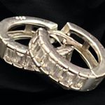 Baguette Cut CZ Diamond Hoop/Huggie Earrings Silver Photo 3