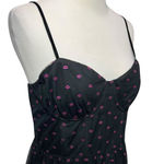 Betsey Johnson Corset Midi Dress 6 Black Lip Print Tulle Mesh Whimsical Romantic Photo 3