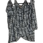 Free People Black & Gray Keyhole Neck Cold Shoulder Top. Beaded Neck & Sleeves Photo 3